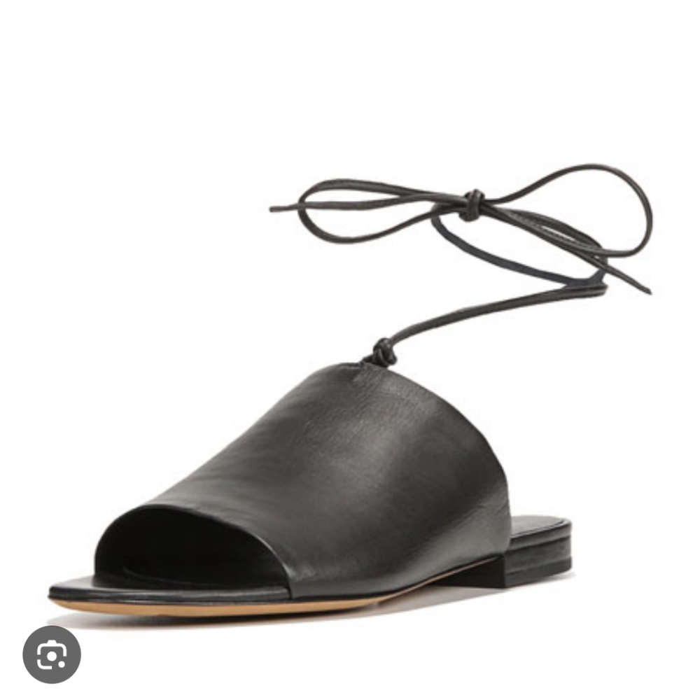 - - Vince Damon black suede leather ankle wrap open toe mules